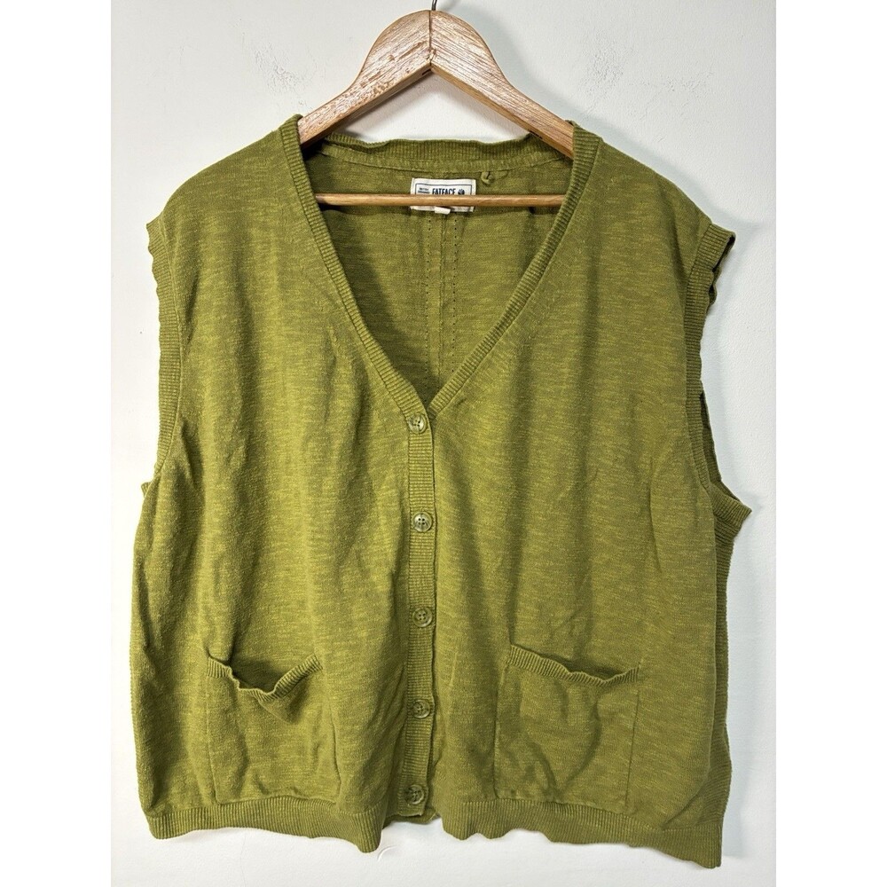 Fat Face Summer Knit Cardigan Vest Olive Green Size Us 18 Button Down